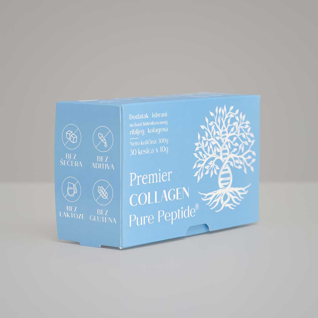 Premier hidrolizovani riblji kolagen – kutija sa 30 kesica, 10.000 mg kolagena po porciji.