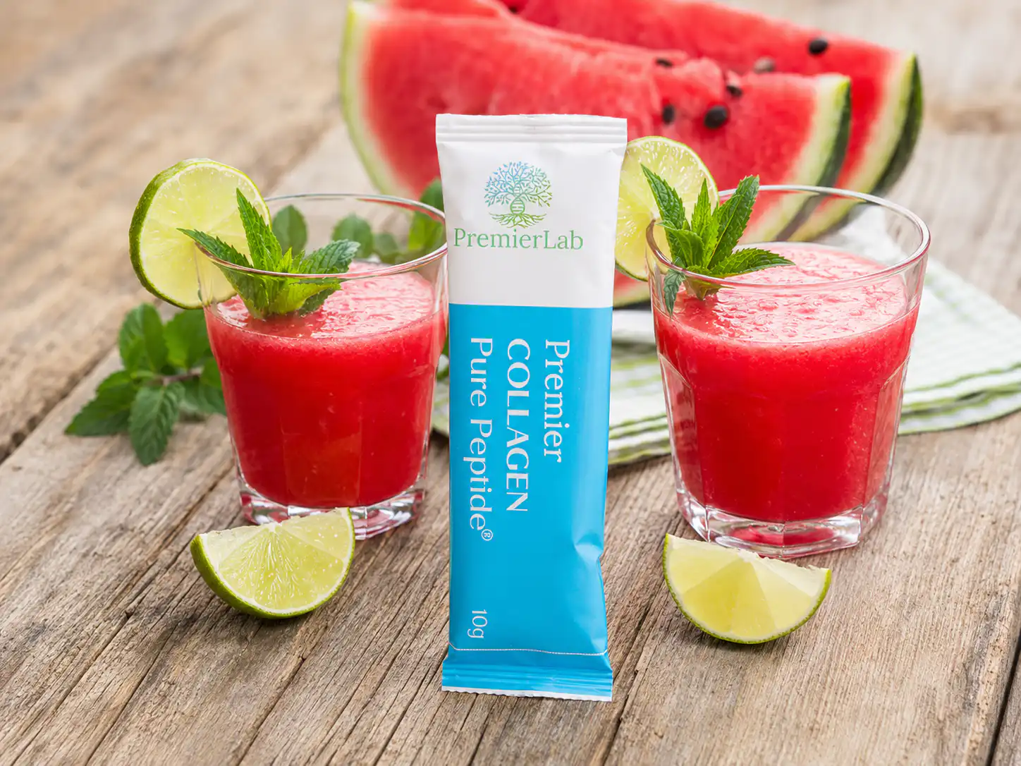 remier Collagen riblji kolagen u kesici uz osvežavajući smuti od lubenice, limete i mente